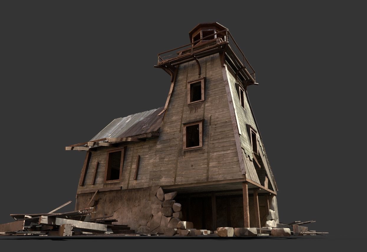 Destroyed Wooden Lighthouse 3D model_9
