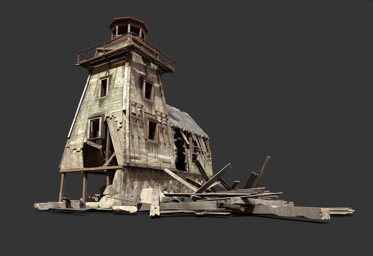 Destroyed Wooden Lighthouse 3D model_1