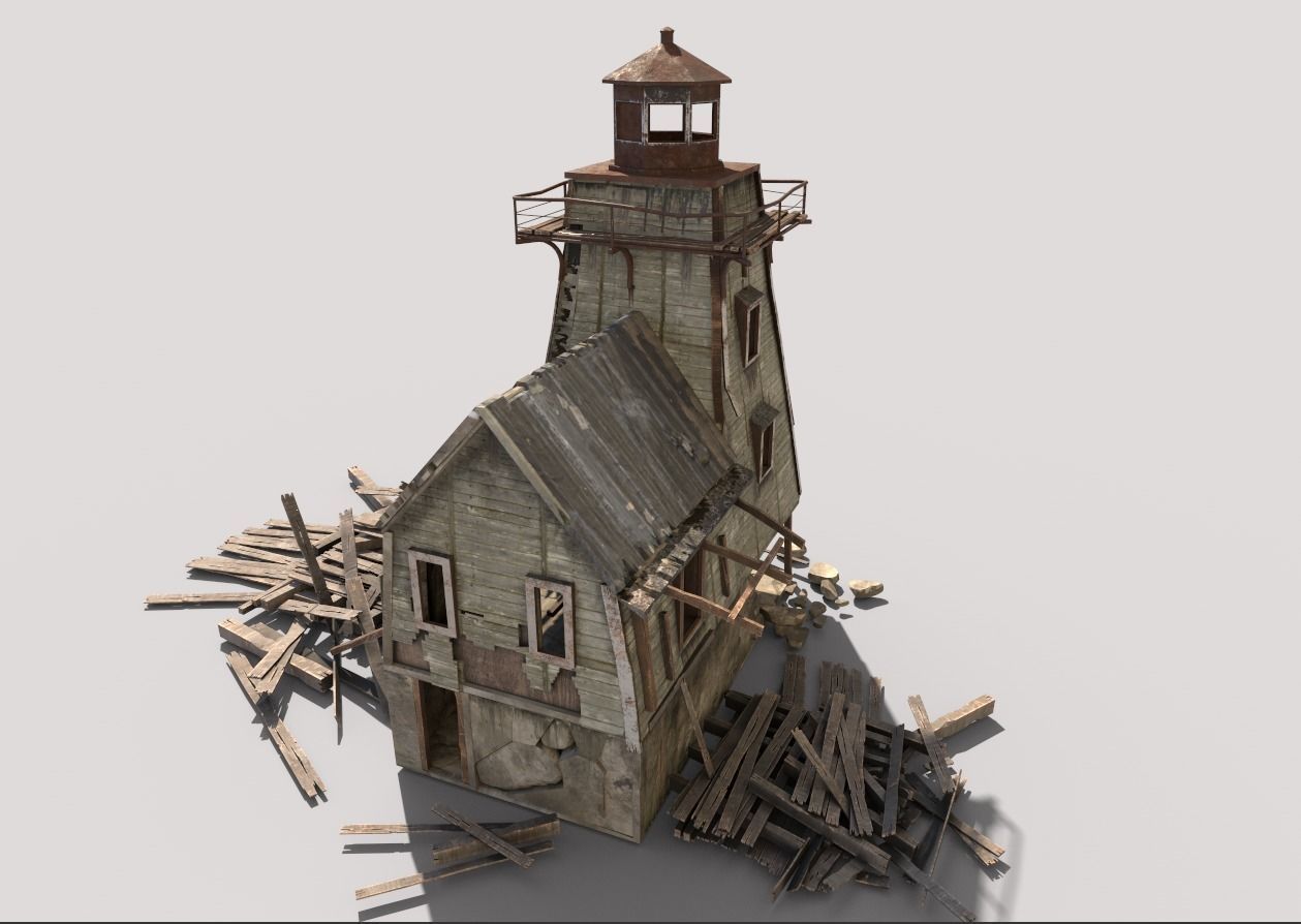 Destroyed Wooden Lighthouse 3D model_6