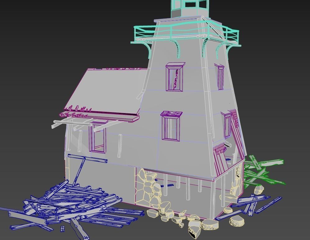 Destroyed Wooden Lighthouse 3D model_12