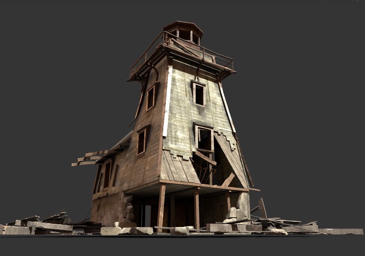 Destroyed Wooden Lighthouse 3D model_7