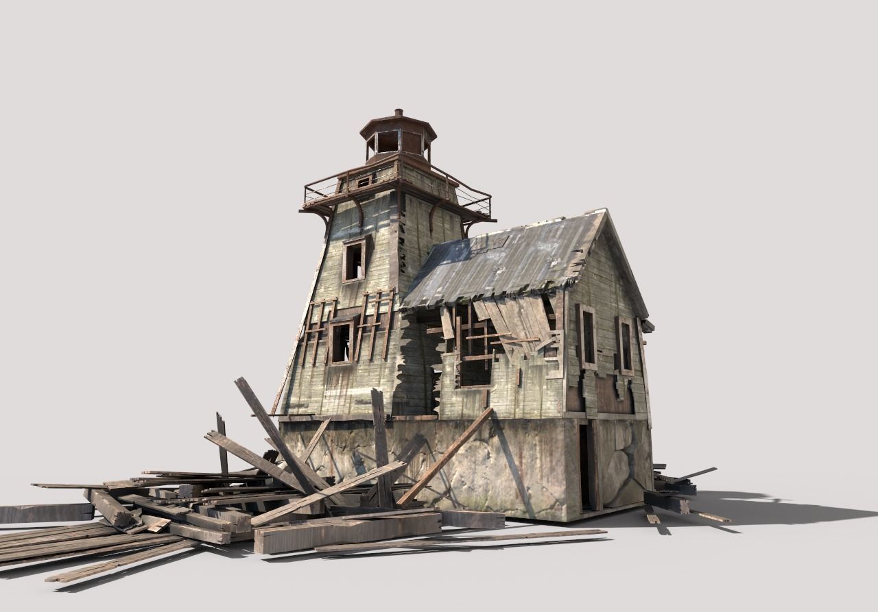 Destroyed Wooden Lighthouse 3D model_8