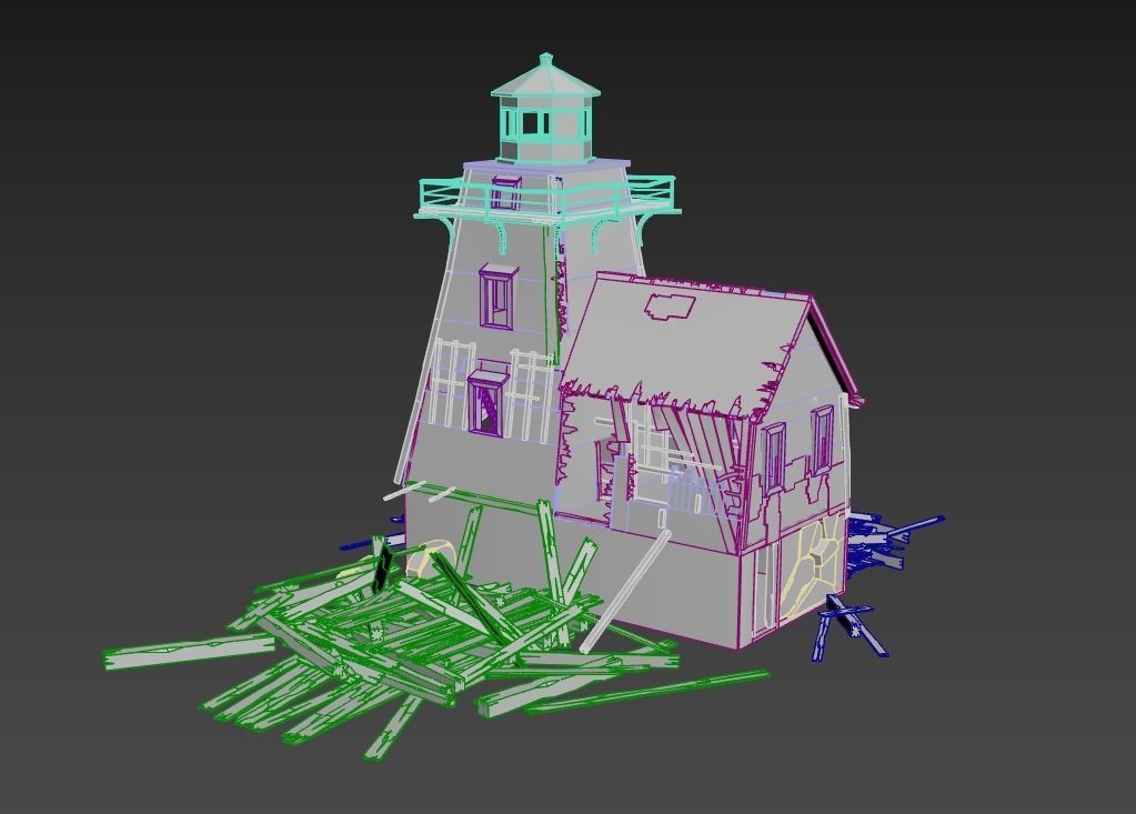 Destroyed Wooden Lighthouse 3D model_11