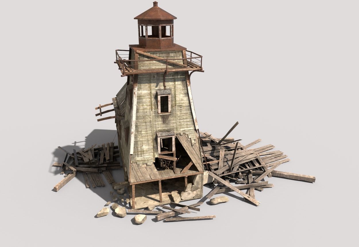 Destroyed Wooden Lighthouse 3D model_2