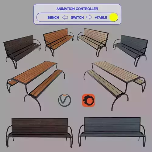 Convertible Bench and Table with  Rigging and Animation