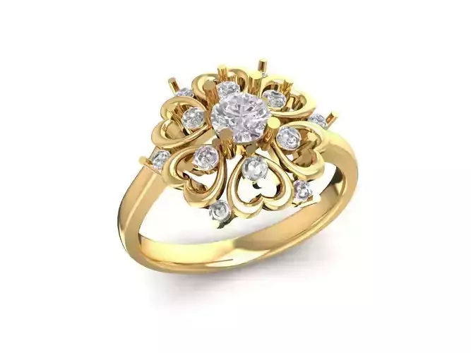 Romantic Heart Cluster Ring with Round Diamond Women 2361