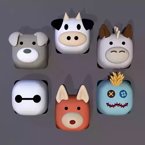 Pack 6 keycaps of cube animal - pack 1 3D print model
