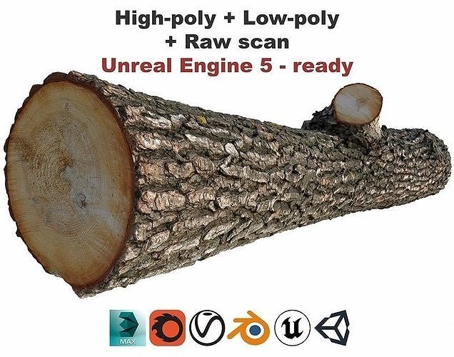 Log scan low-poly high-poly 3D Model Pack