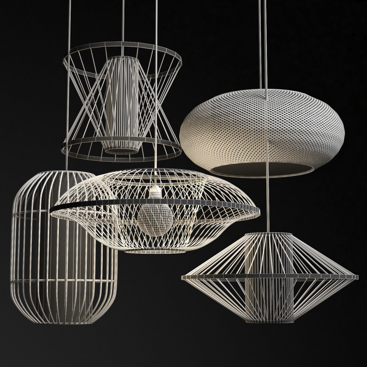 Rattan Lighting Set 8 3D model_4