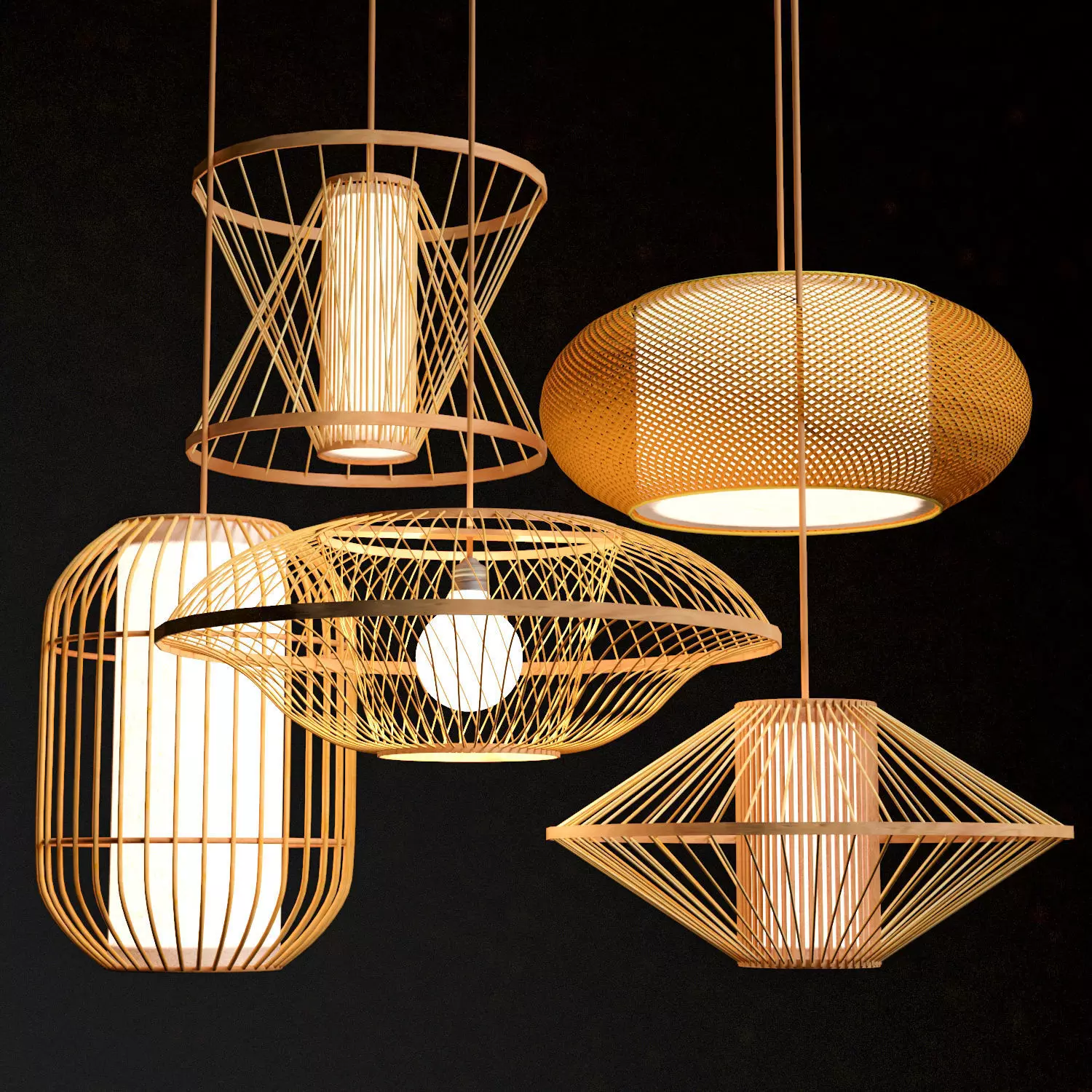Rattan Lighting Set 8 3D model_0