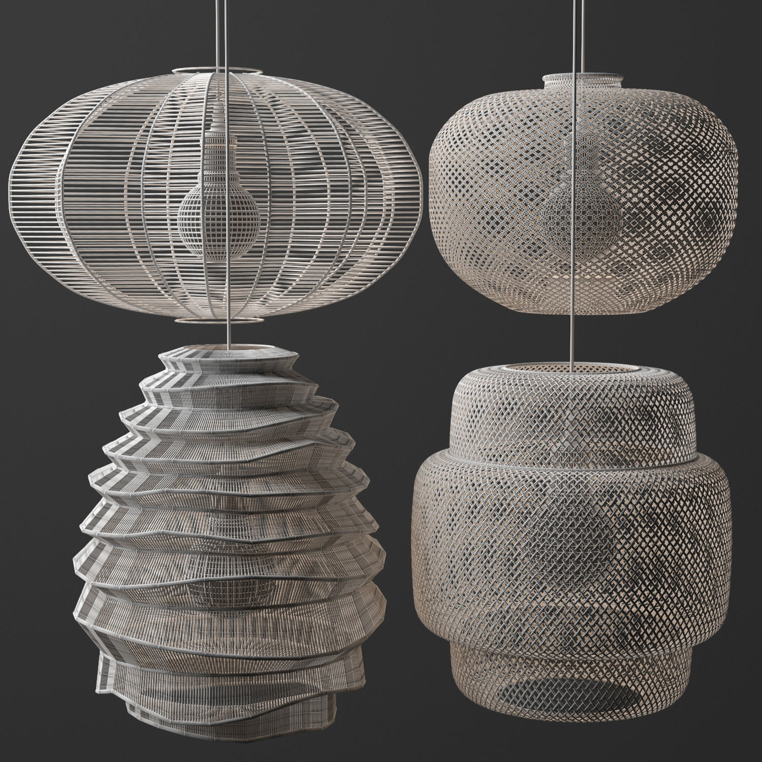  Rattan Lighting Set 9 3D model_1