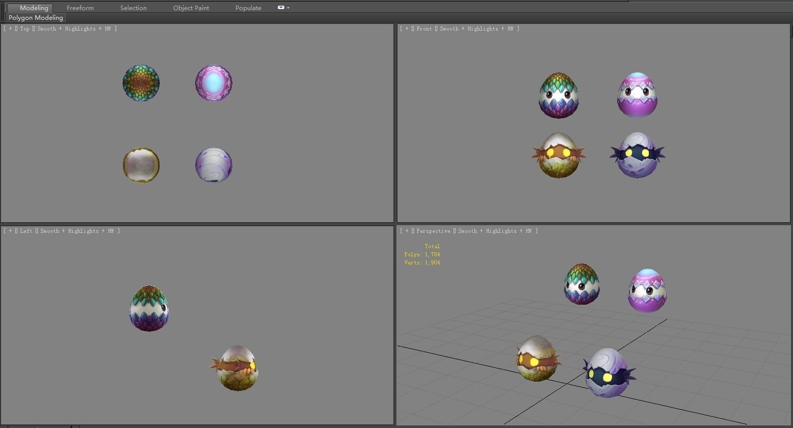 Cartoon eggshell monsters Low-poly 3D model_3