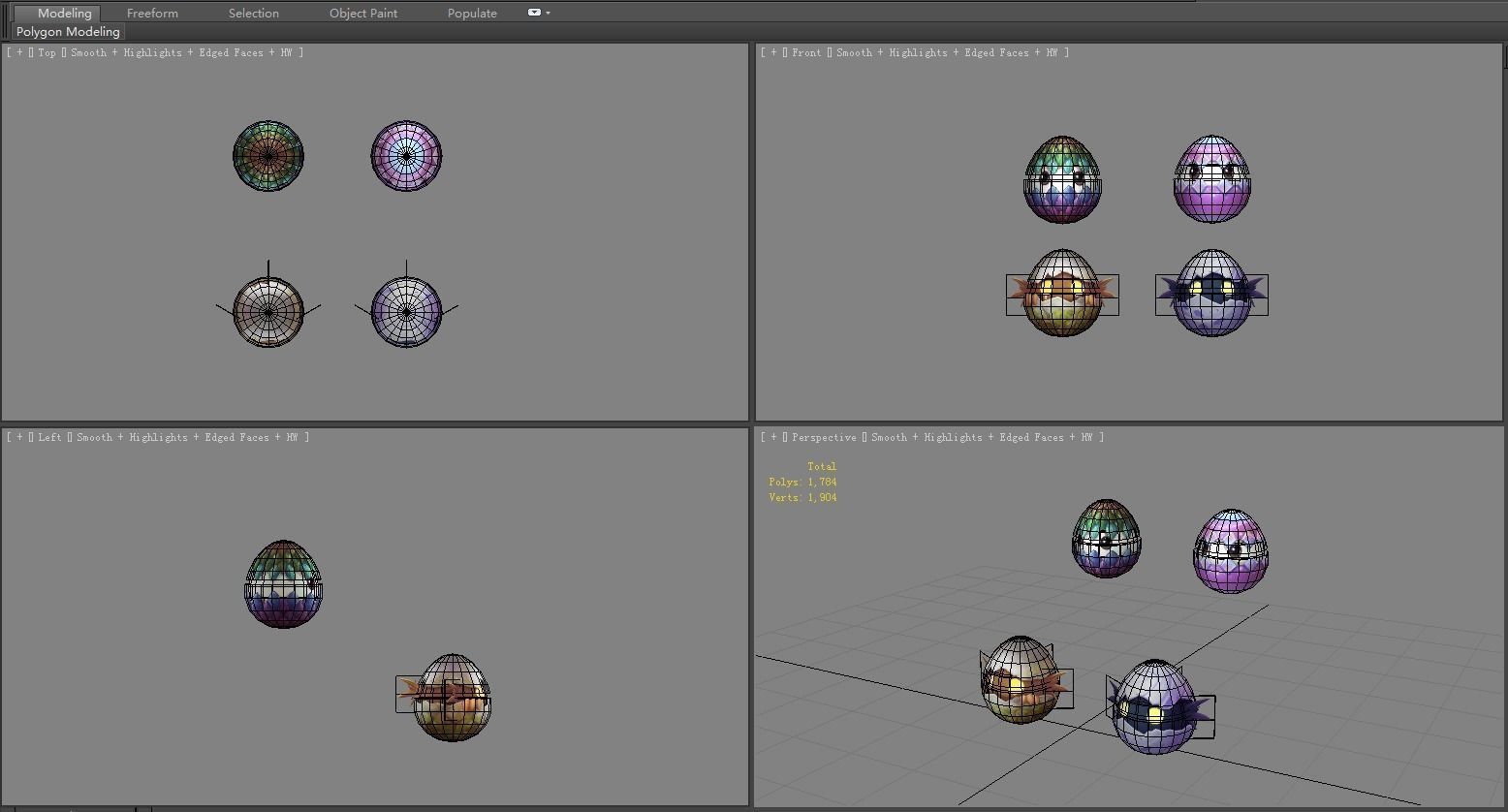 Cartoon eggshell monsters Low-poly 3D model_4