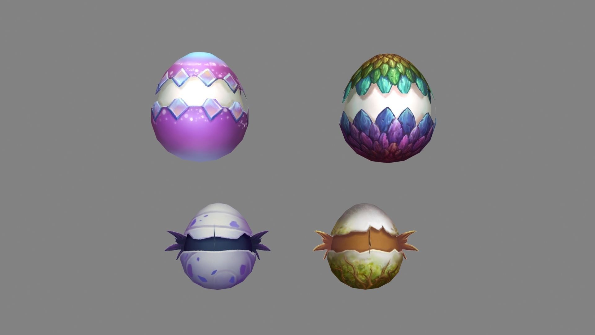Cartoon eggshell monsters Low-poly 3D model_2
