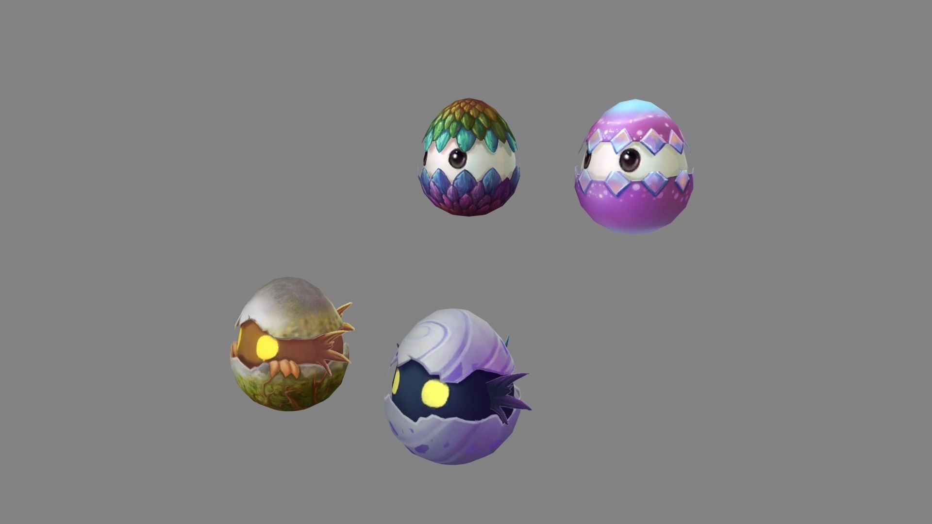 Cartoon eggshell monsters Low-poly 3D model_1