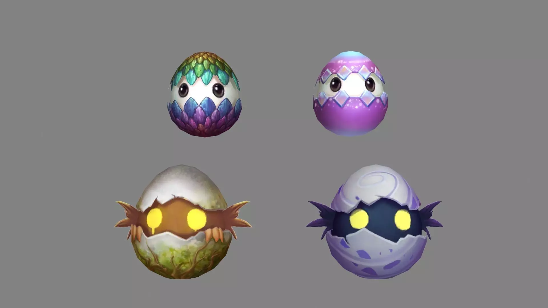 Cartoon eggshell monsters Low-poly 3D model_0