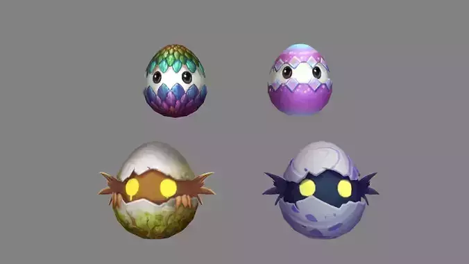 Cartoon eggshell monsters Low-poly 3D model