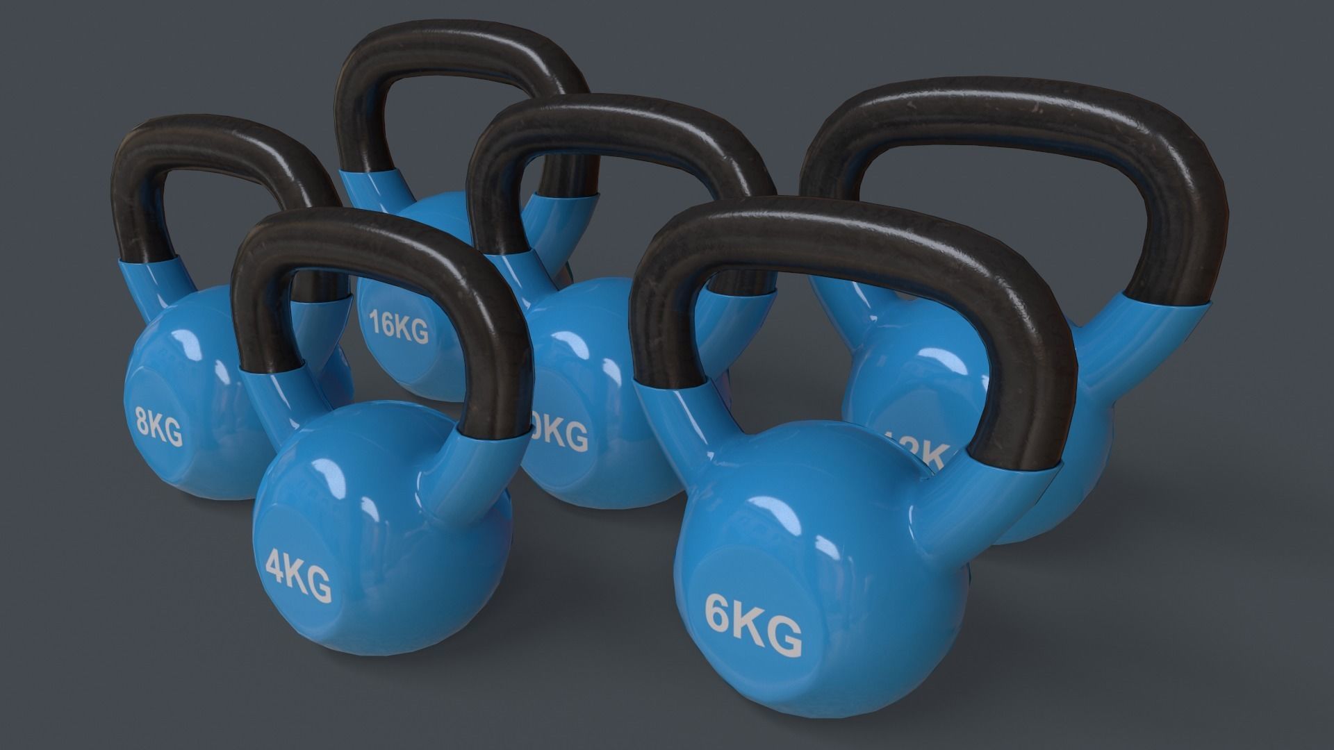 PBR 4-16KG Kettlebell V1 - Multi color Pack  3D Model Collection_11