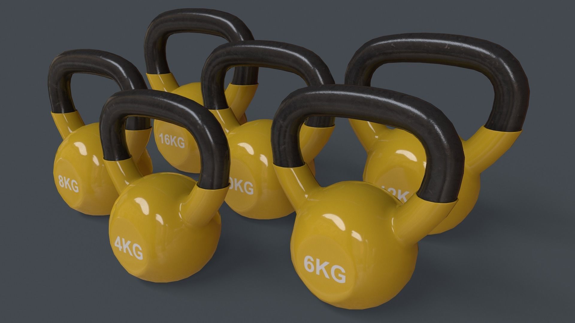 PBR 4-16KG Kettlebell V1 - Multi color Pack  3D Model Collection_18