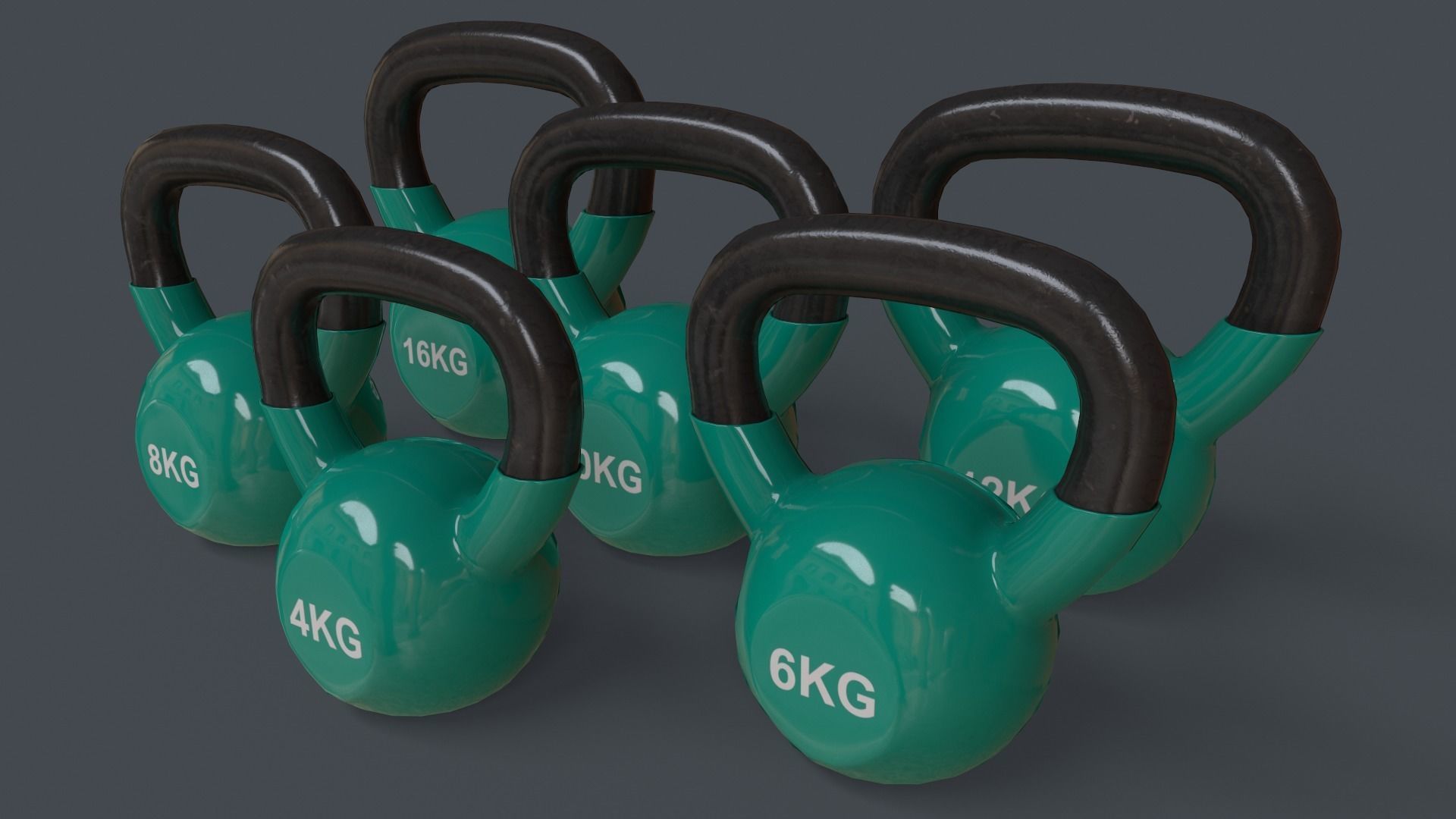 PBR 4-16KG Kettlebell V1 - Multi color Pack  3D Model Collection_14