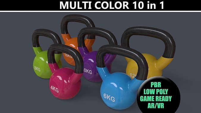 PBR 4-16KG Kettlebell V1 - Multi color Pack  3D Model Collection
