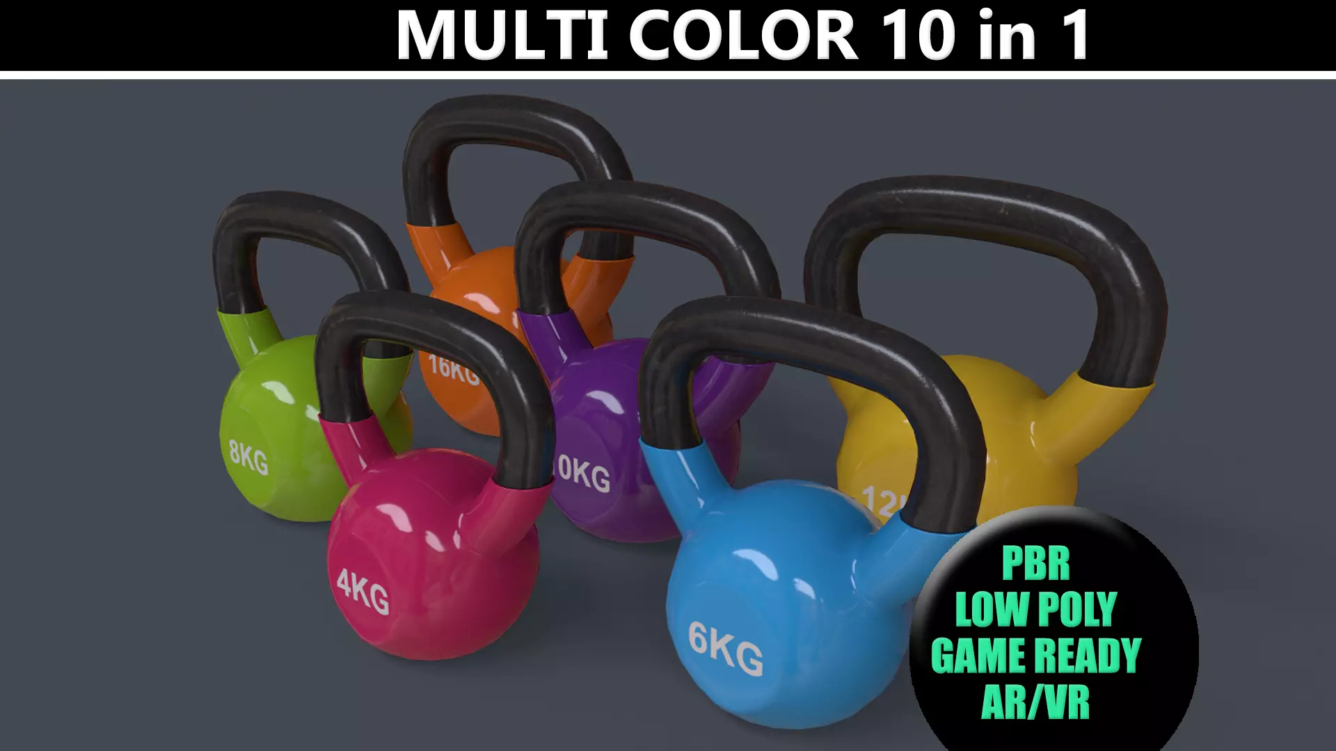 PBR 4-16KG Kettlebell V1 - Multi color Pack  3D Model Collection_0