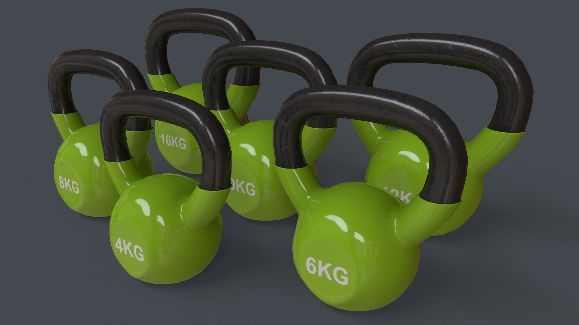 PBR 4-16KG Kettlebell V1 - Multi color Pack  3D Model Collection_15