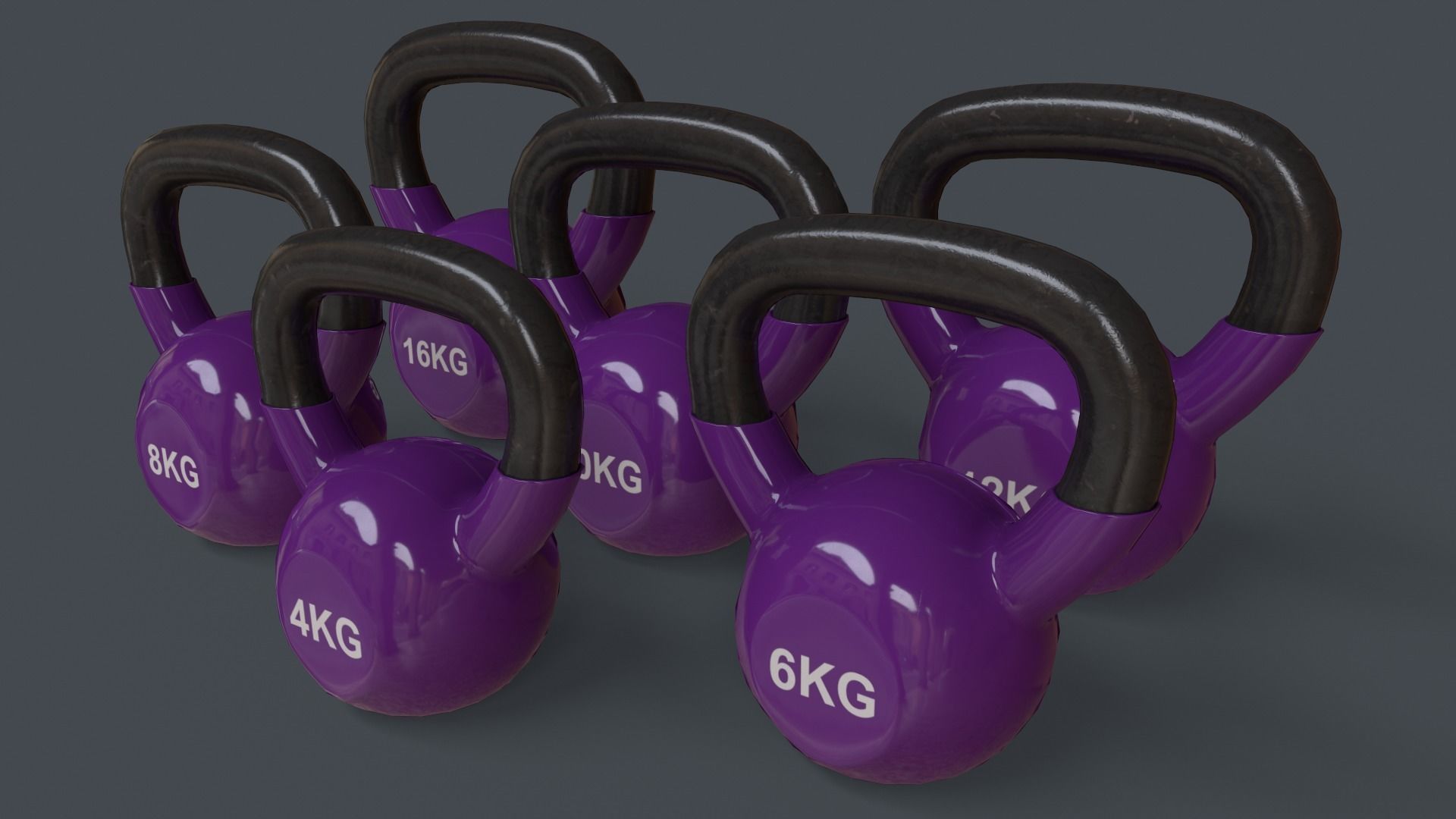 PBR 4-16KG Kettlebell V1 - Multi color Pack  3D Model Collection_17