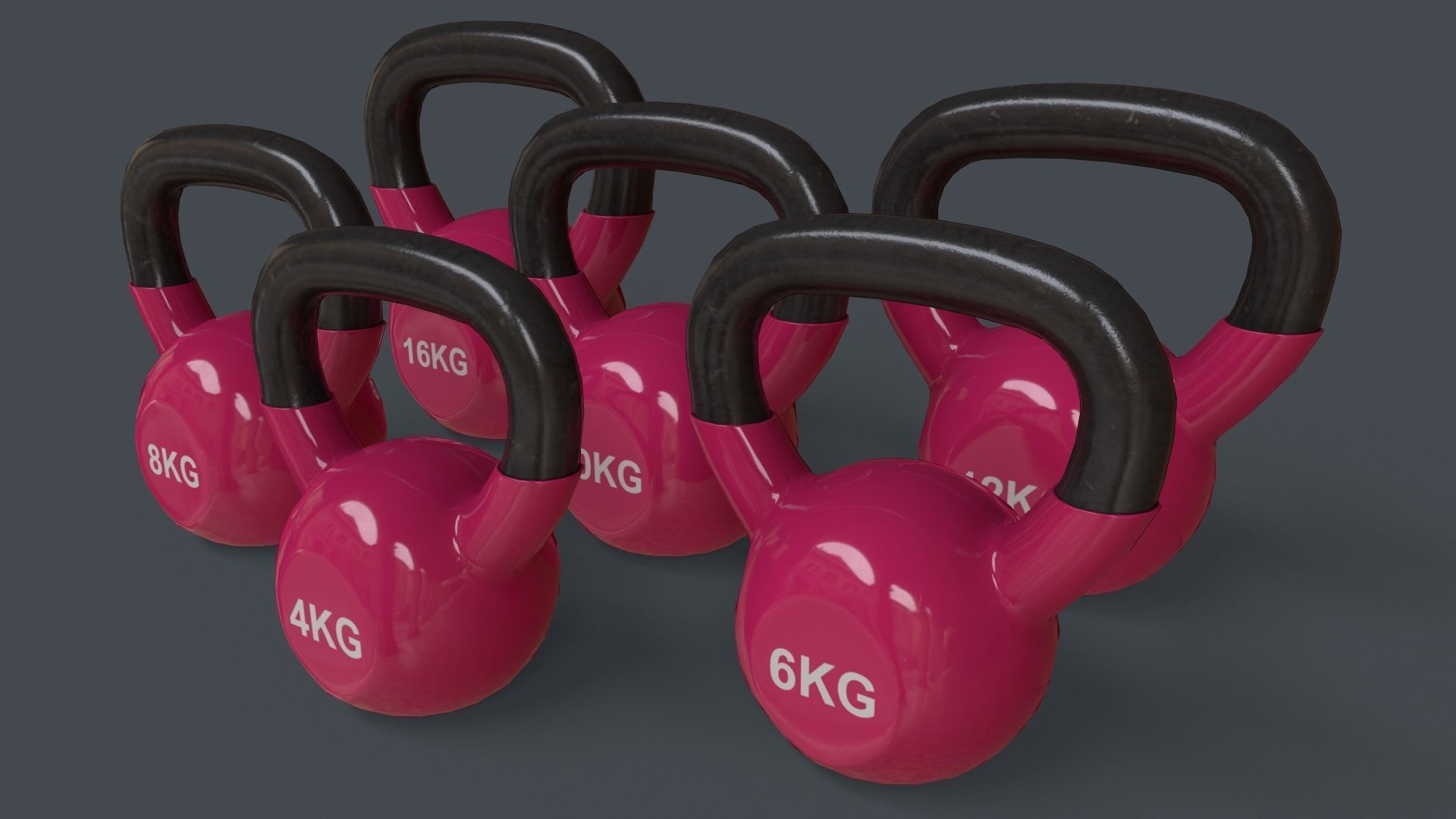 PBR 4-16KG Kettlebell V1 - Multi color Pack  3D Model Collection_16
