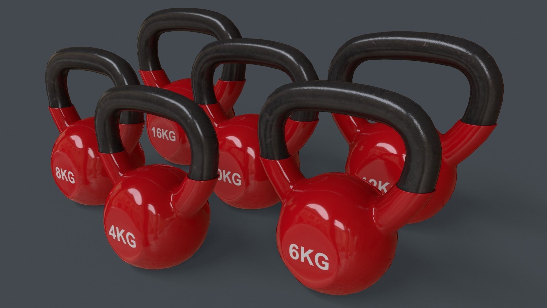 PBR 4-16KG Kettlebell V1 - Multi color Pack  3D Model Collection_20
