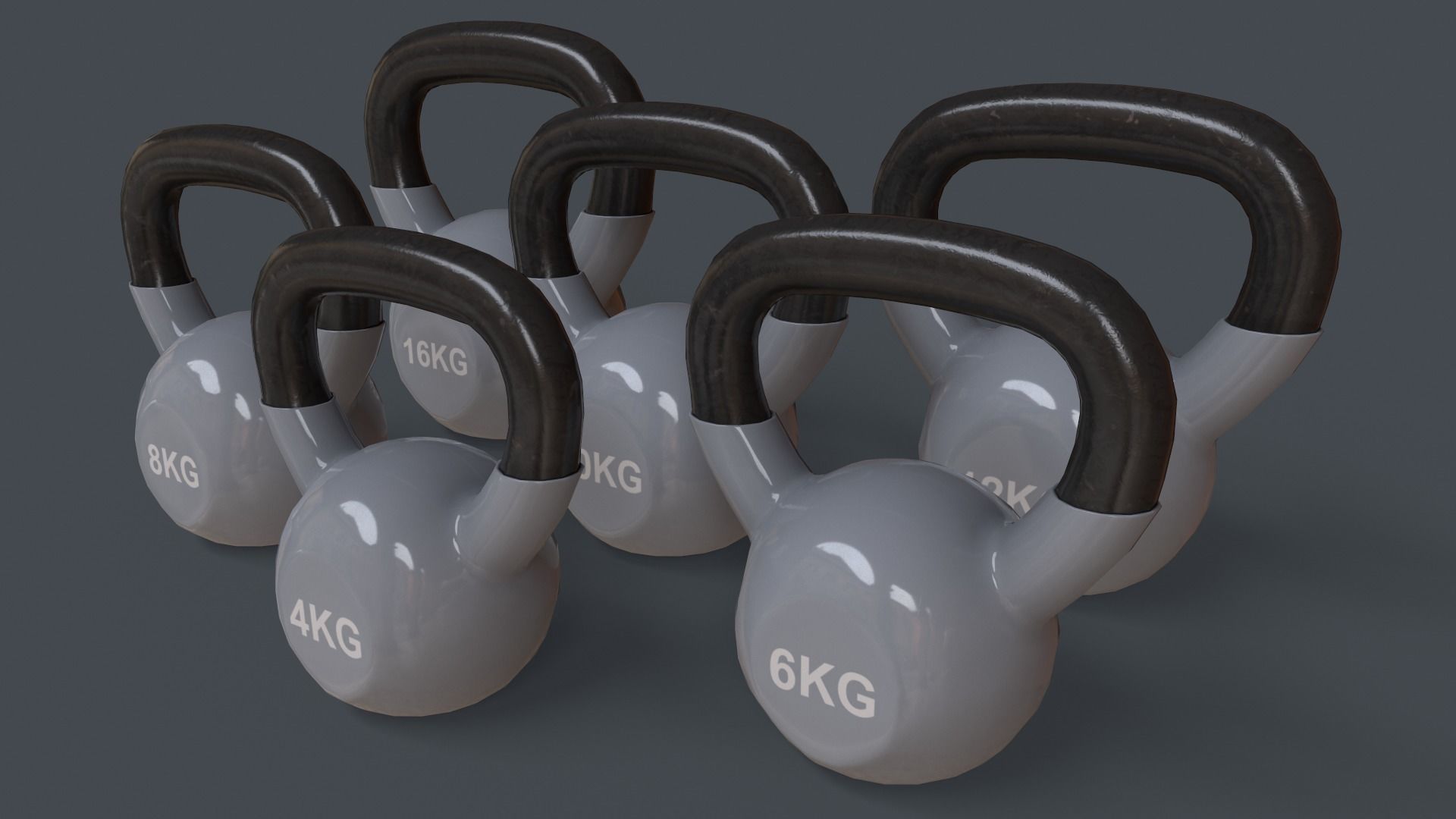 PBR 4-16KG Kettlebell V1 - Multi color Pack  3D Model Collection_13