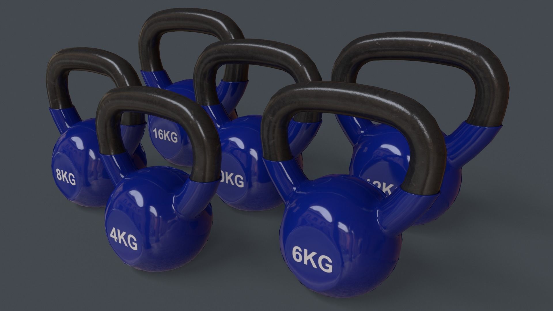 PBR 4-16KG Kettlebell V1 - Multi color Pack  3D Model Collection_12