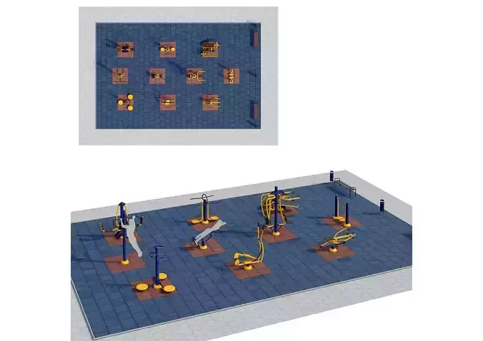 Sports ground with outdoor exercise trainers 3D model