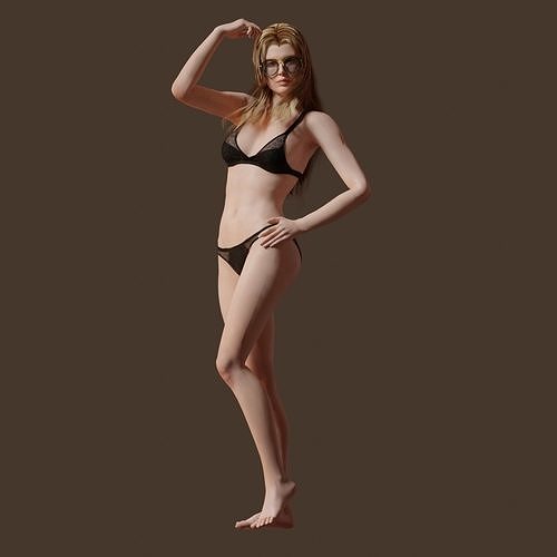 Rigged Clothed Woman 02 - with inner wears Low-poly 3D model