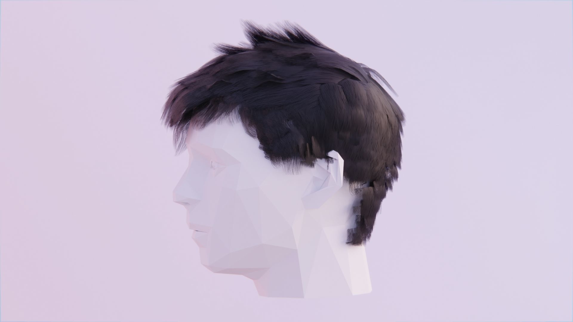 Hair Style 4 - Short Straight Messy Low-poly 3D model_1