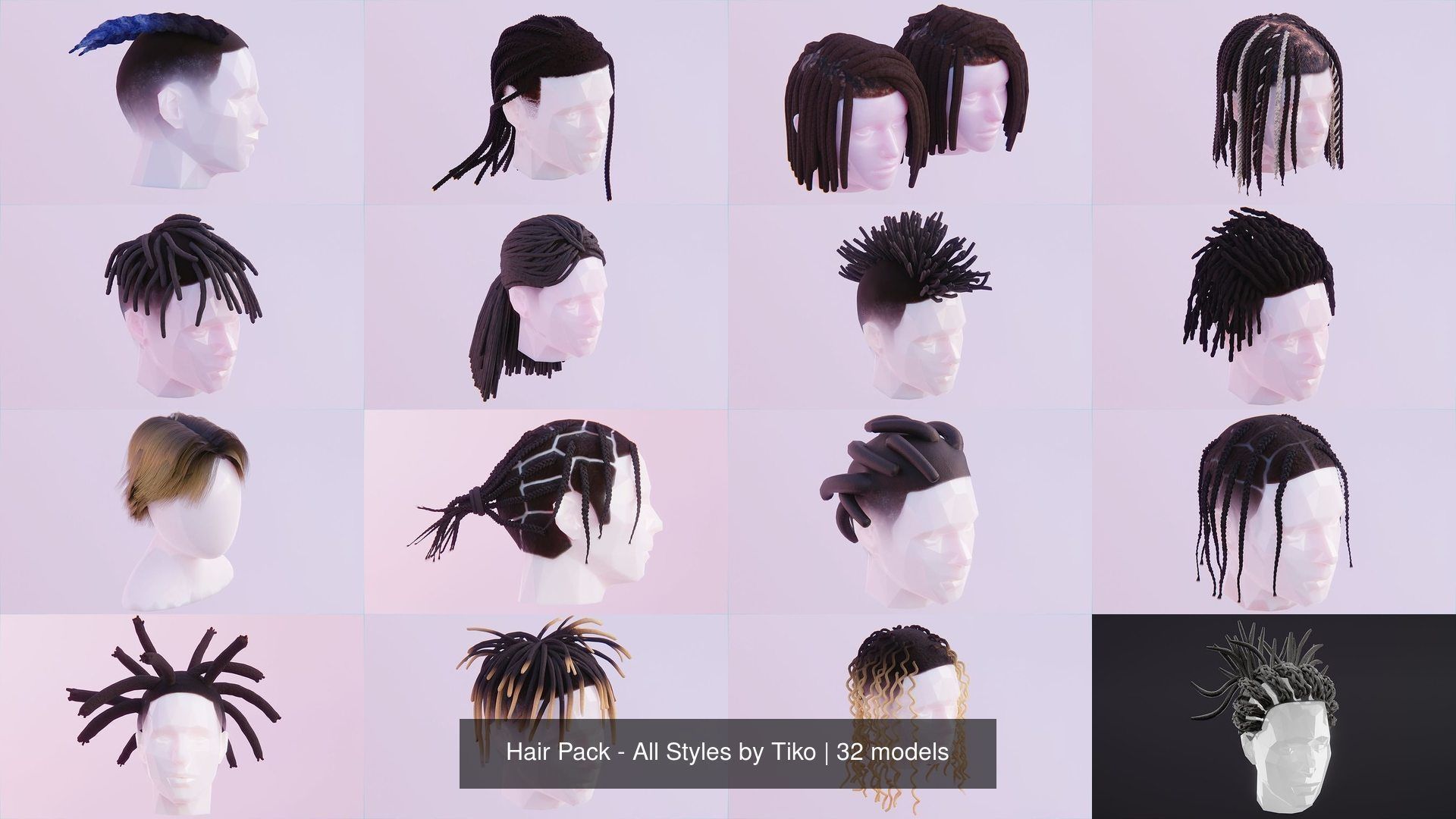 Hair Pack - All Styles by Tiko 3D Model Collection_9