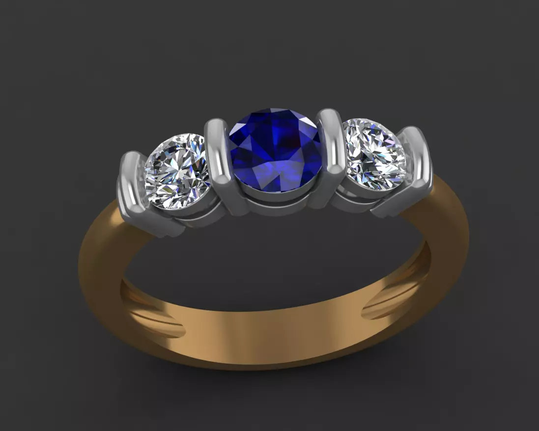 Engagement ring with three stones 3D print model