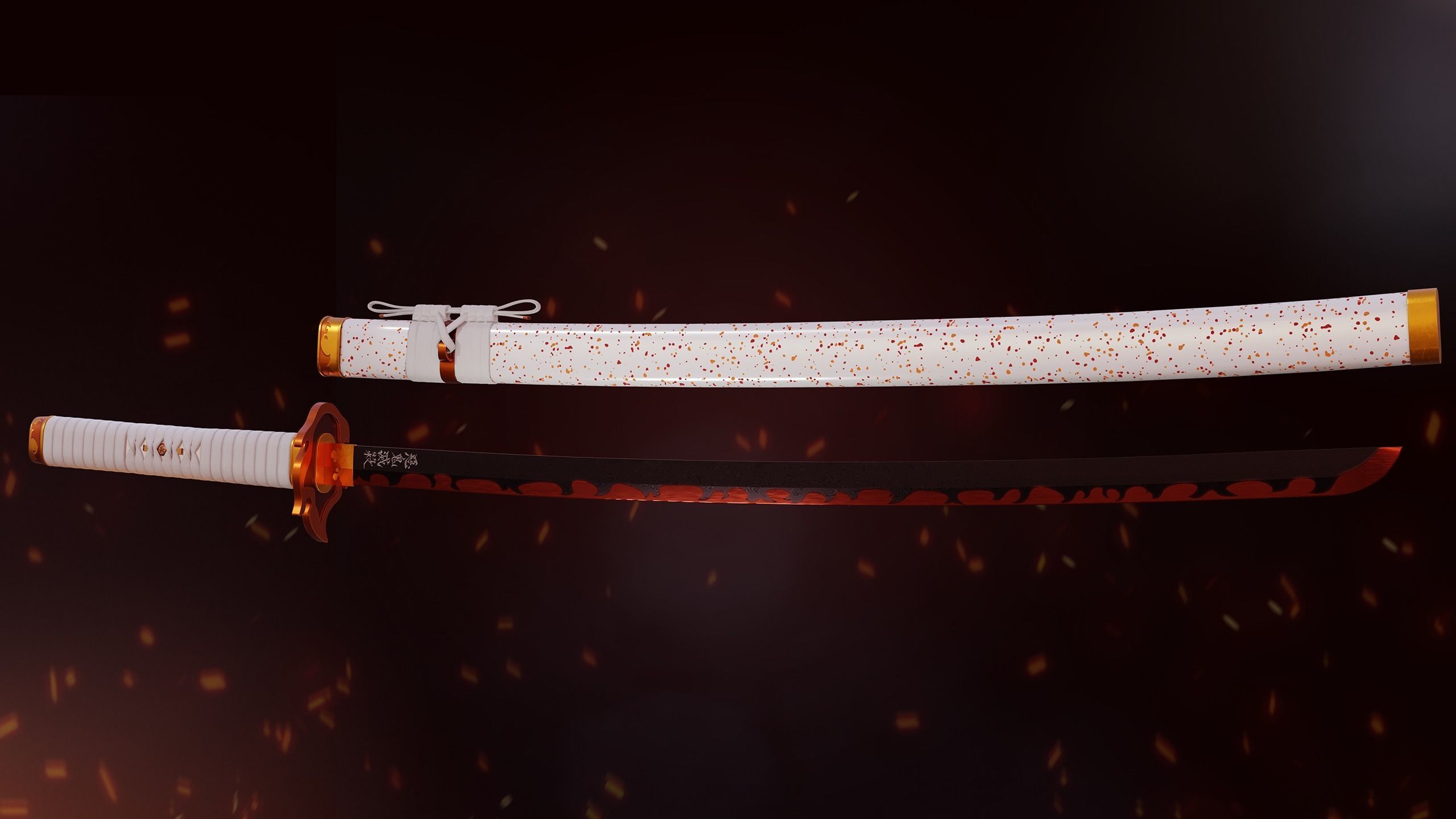 Kyojuro Rengoku Katana - Kimetsu no Yaiba Fanart Free 3D model_2