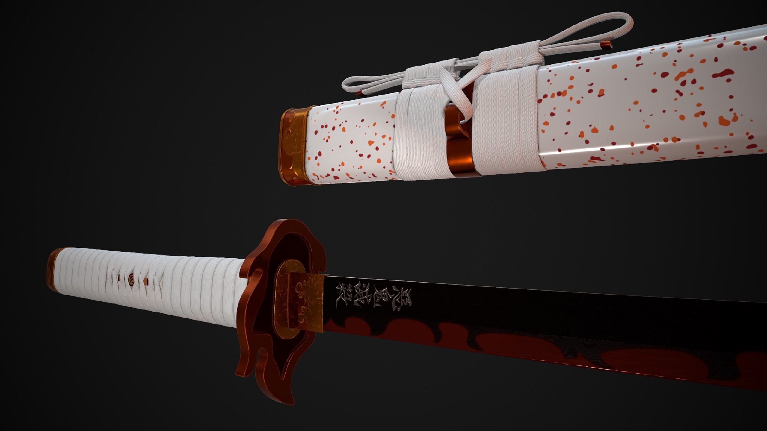 Kyojuro Rengoku Katana - Kimetsu no Yaiba Fanart Free 3D model_12