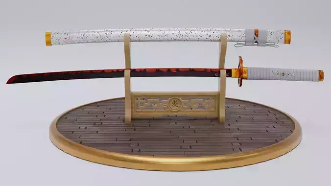 Kyojuro Rengoku Katana - Kimetsu no Yaiba Fanart Free 3D model