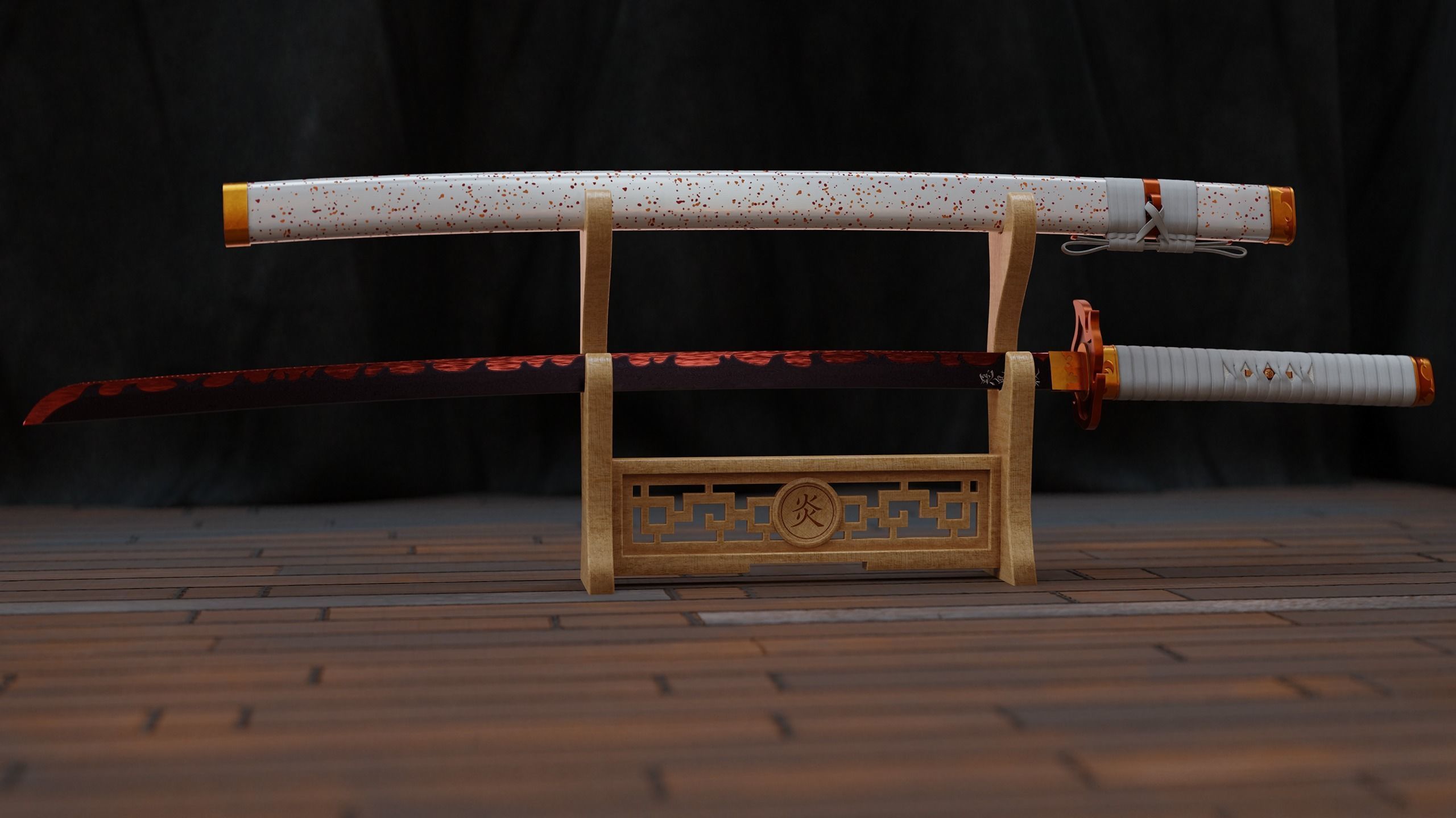 Kyojuro Rengoku Katana - Kimetsu no Yaiba Fanart Free 3D model_7