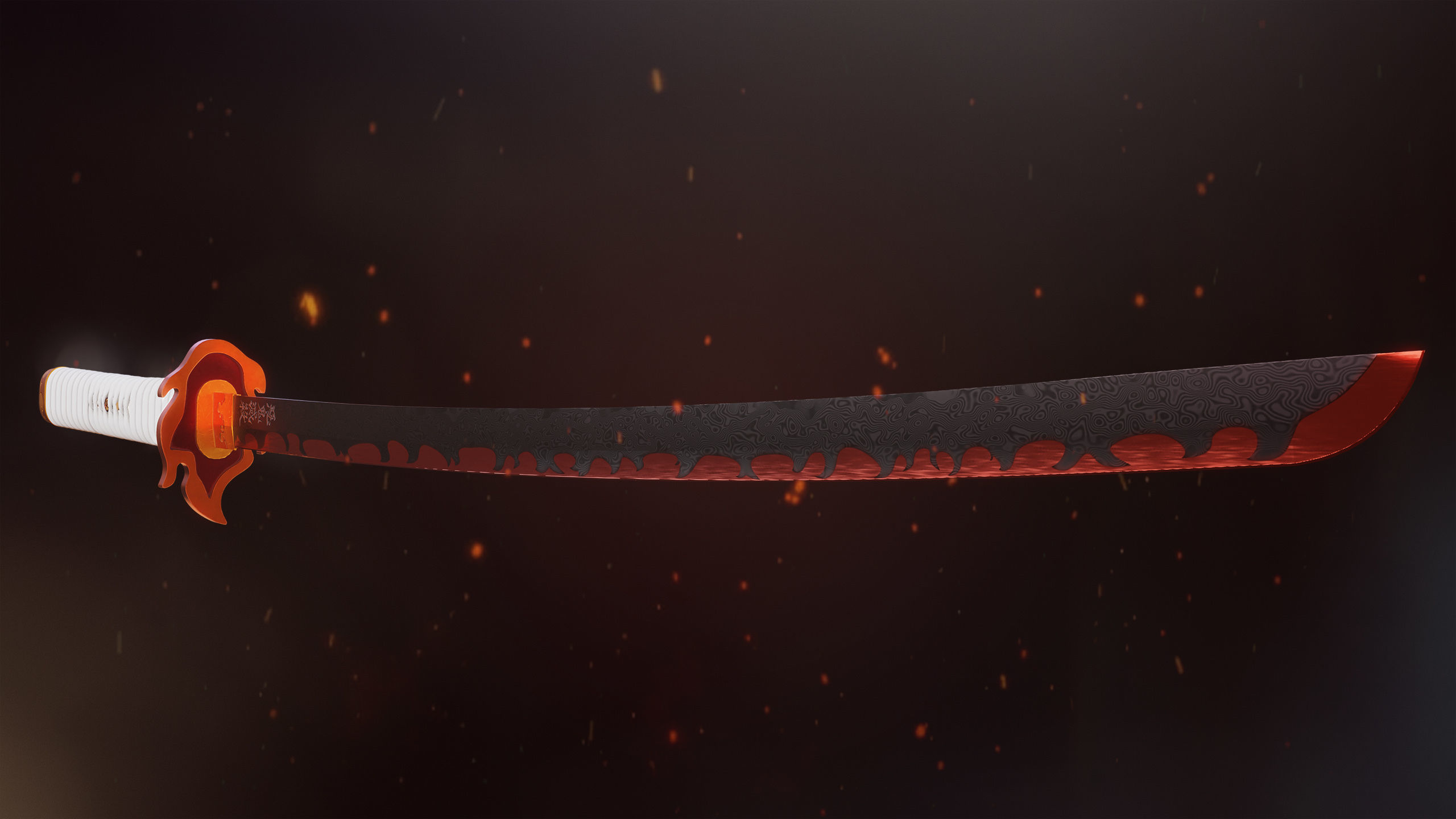 Kyojuro Rengoku Katana - Kimetsu no Yaiba Fanart Free 3D model_5