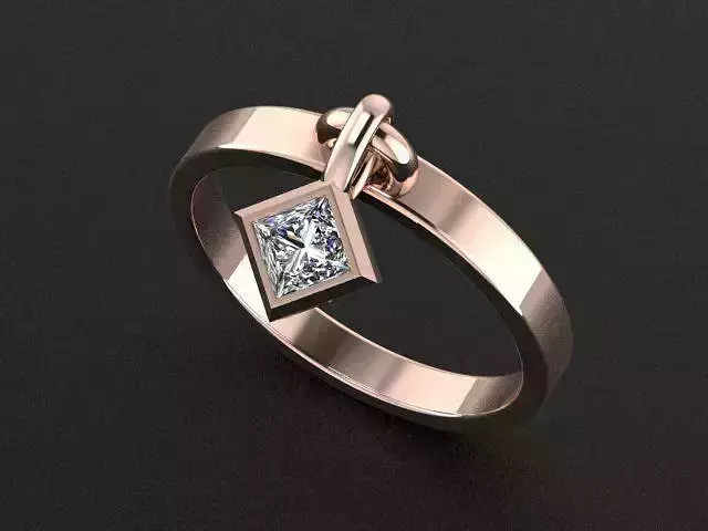 Ring with pendants Square gem  3D print model