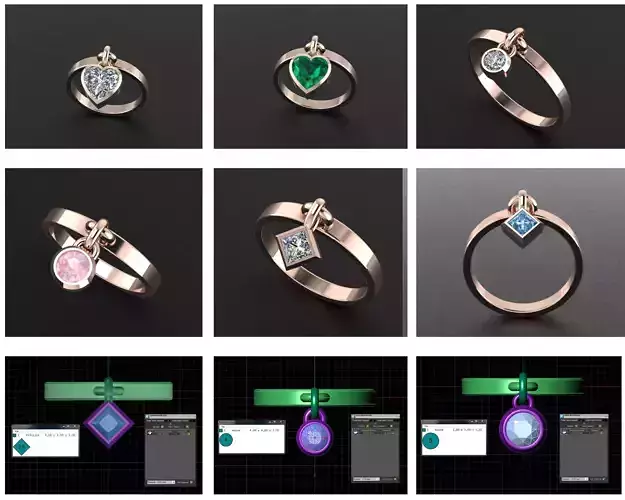 Band-rings with  pendant gem