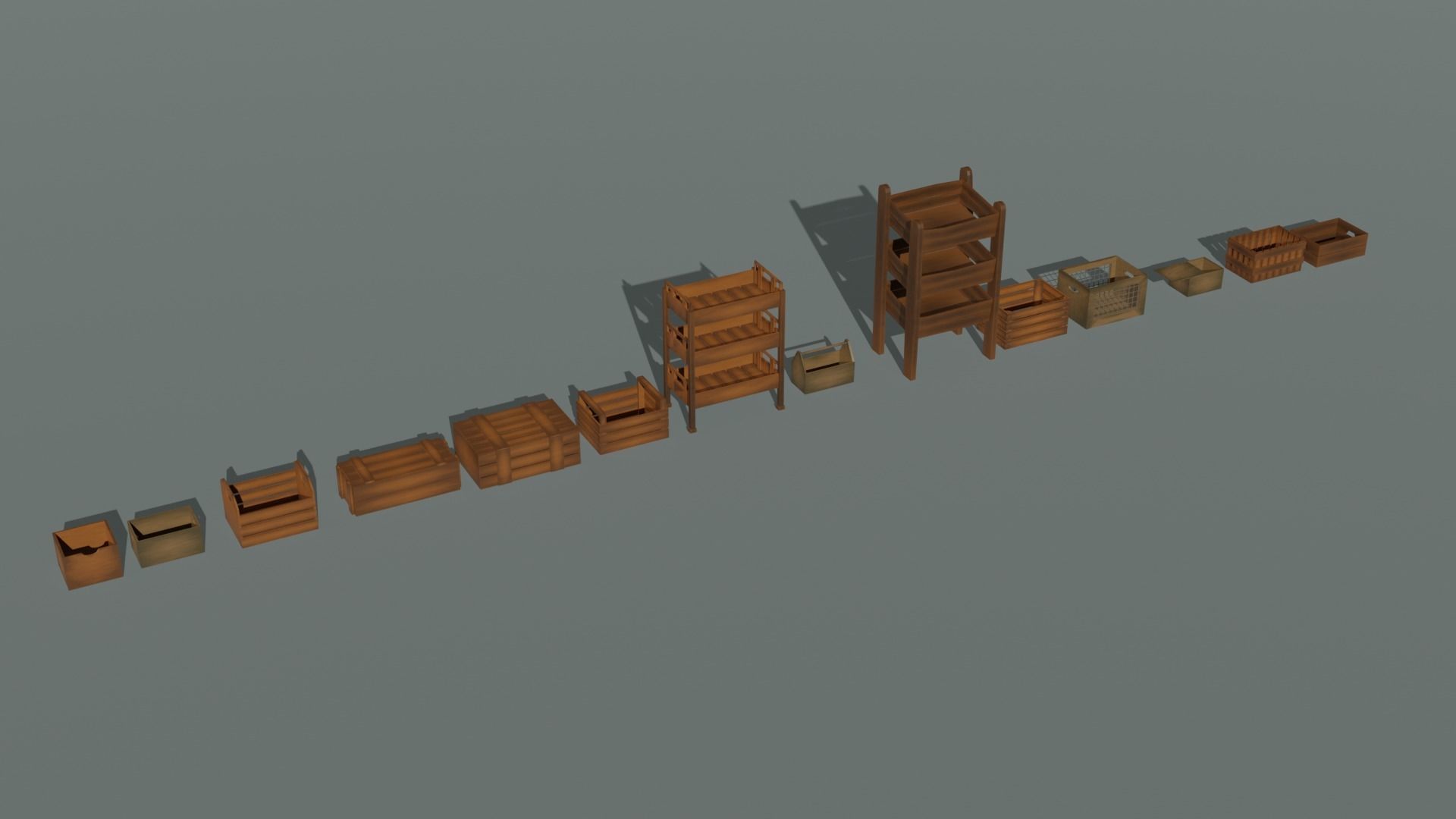  Set of 14 wooden boxes low poly game ready Free low-poly 3D model_30