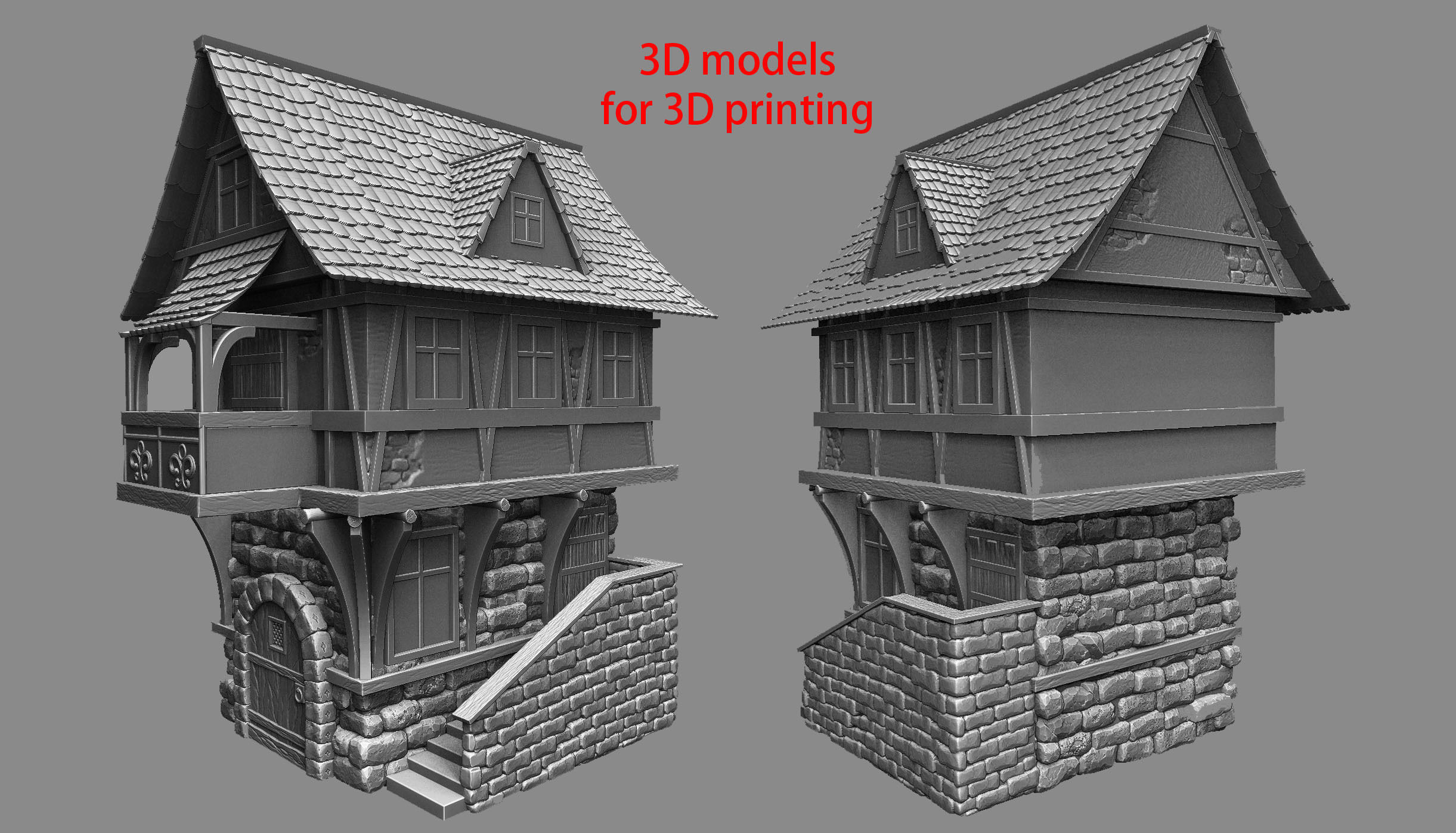 Medieval house 3D print model_4
