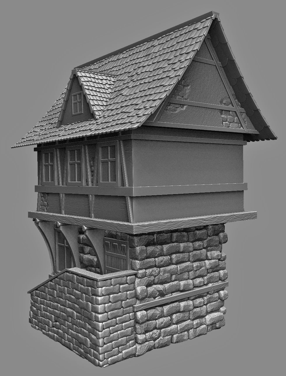Medieval house 3D print model_1
