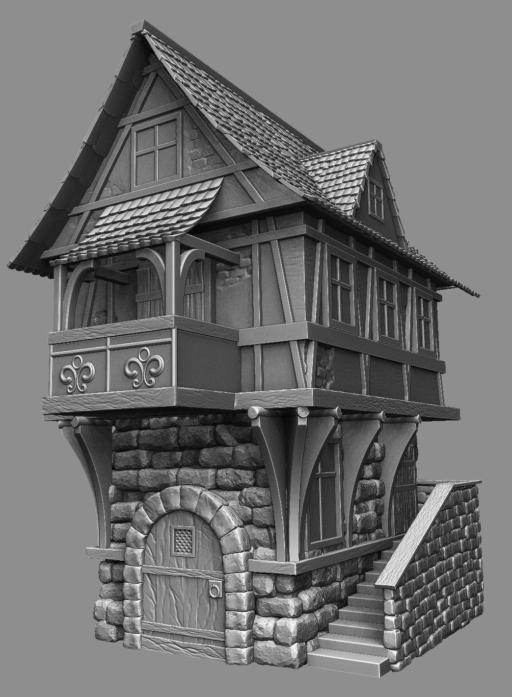 Medieval house 3D print model_2