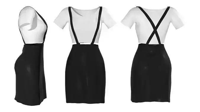 Above Knee Overall Flared Skirt Outfit Low-poly 3D model