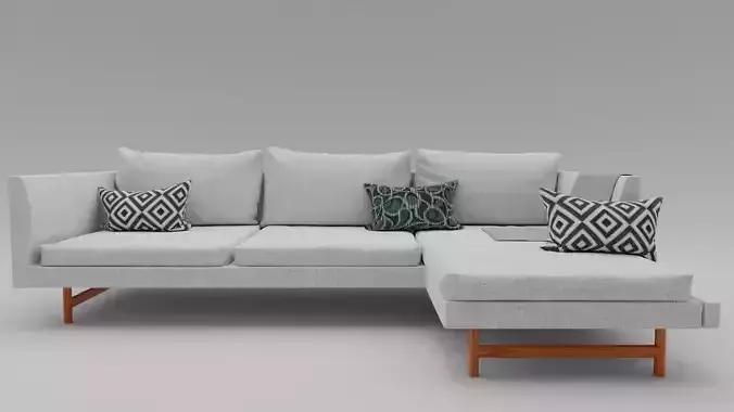 Calmo 3 Seater Chaise 80 Wood Base 3d